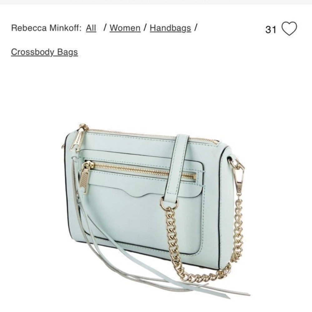 Rebecca Minkoff Avery Saffiano LeatherSky Blue Crossbody Bag with Gold Chain